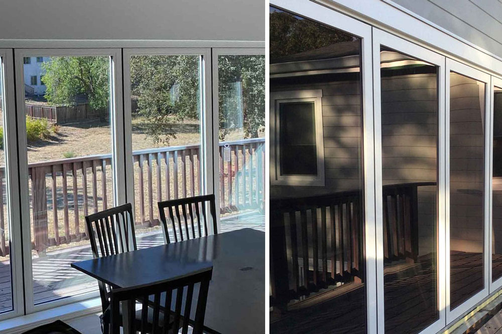 ferestre cu folie exemplu comparatie folie protectie solara exterioara versus folie geam montata pe interior